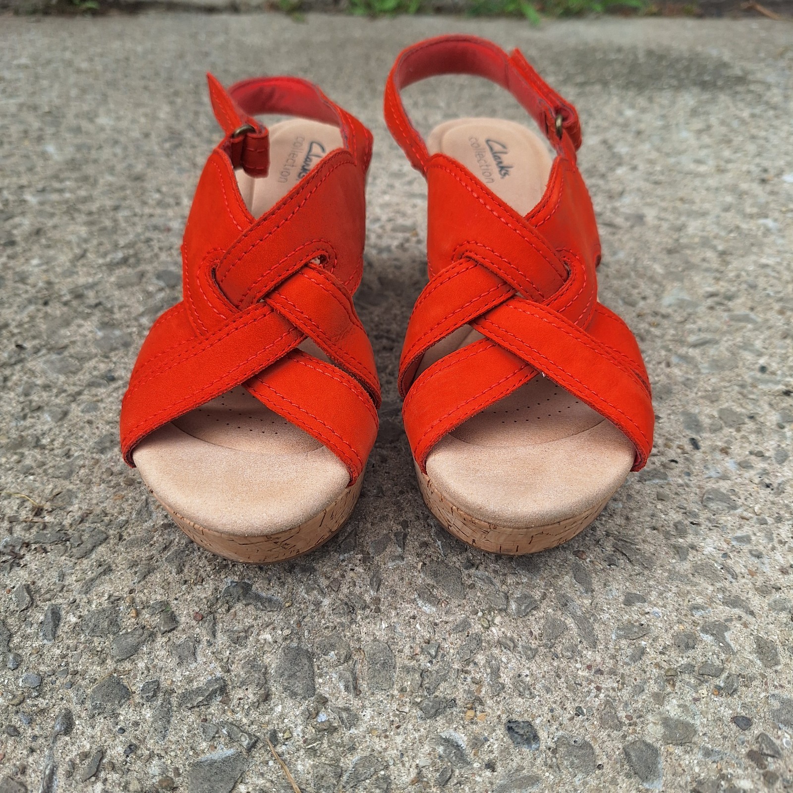 Clarks Collection Leather Cork Wedge Rose Erin 8 Festival Carnival Fair Mall Rat