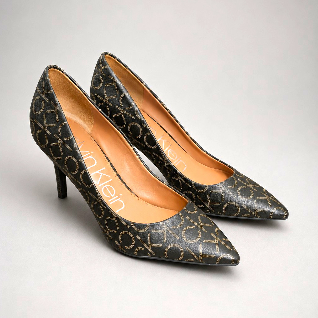 Calvin Klein Giana Brown CK Logo-Print Pointed Toe High Heel Pumps Size 8.5