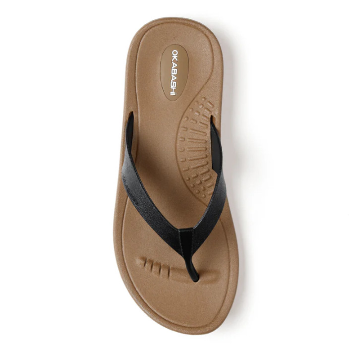 NEW Okabashi Breeze Women’s Flip Flops Toffee Black Comfort Arch Support Sandals