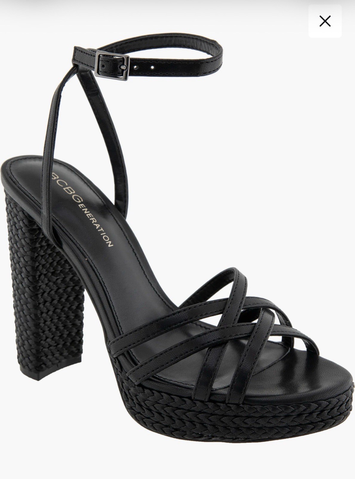 BCBGeneration Black Synthetic Strappy Open Toe Ankle Strap Buckle Heels 8