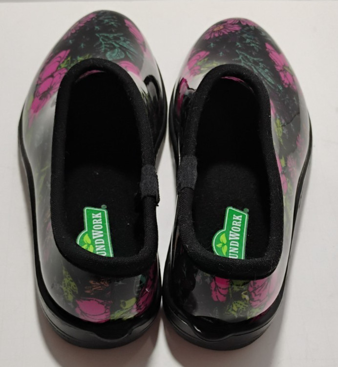Ground Work Womens Garden Clogs Black Floral Waterproof Shoes Size 9 LKNEW