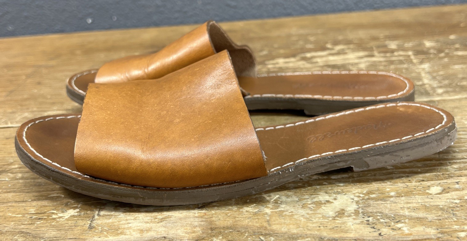 Madewell The Boardwalk Post Slide Sandals Brown Leather Slide Boho Size 7 M