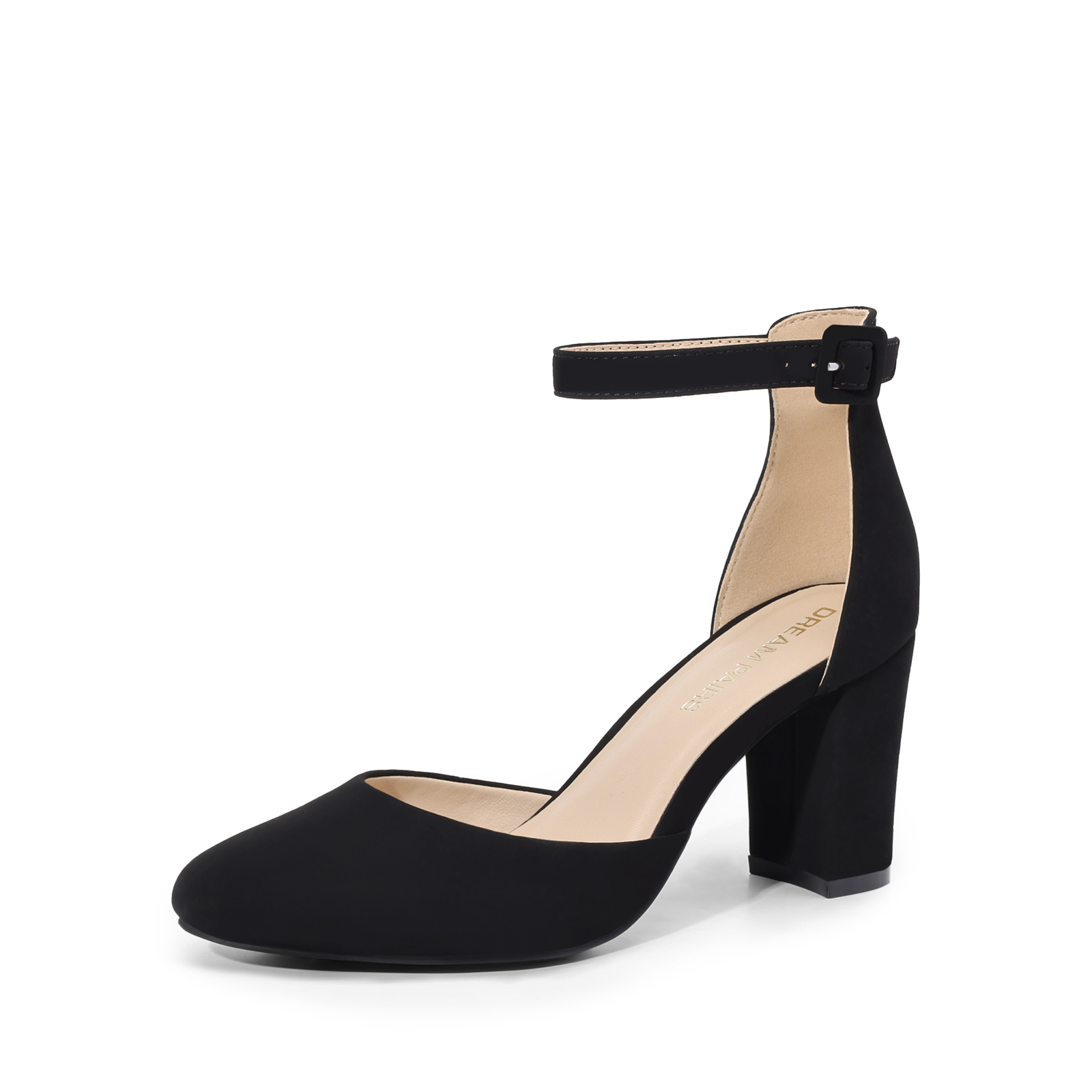 Women’s Dress Pumps 3 inch Chunky Block Heels Ankle Strap Round Toe Dress Pumps