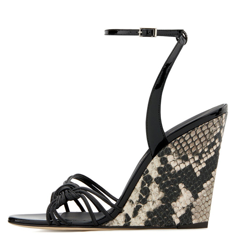 Women High Heel Snakeskin Pattern Serpentine Sandals Dress Shoes Slingback Party