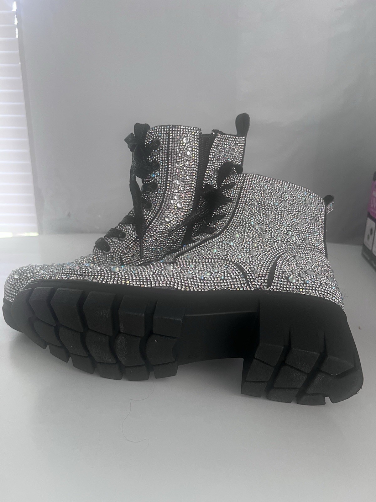 Corky’s Mood Womens Clear Crystal Rhinestone Combat Boots Size 8