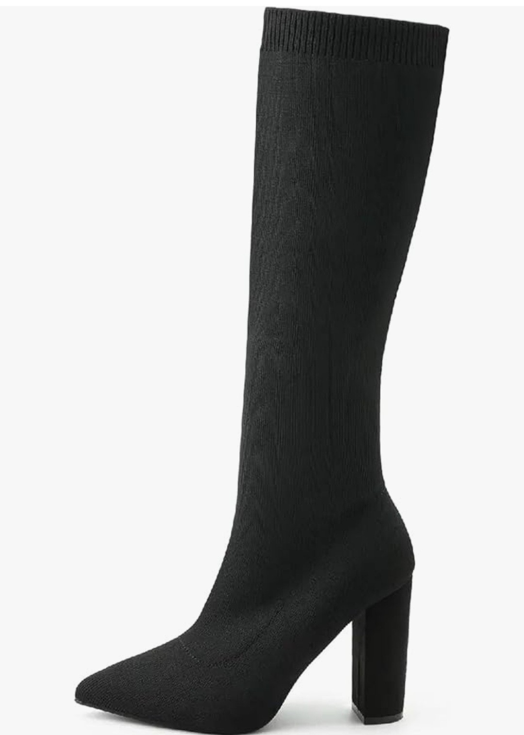 NIB Newbella Black Knit Boots Women’s Size 8 Pointed Toe Block Heel Stretch New