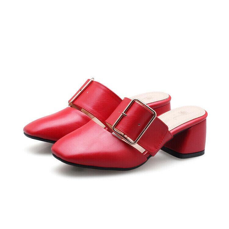 Women Fashion Casual Closed Toe Slingback Sandals Chunky Block Mid Heel Slippers