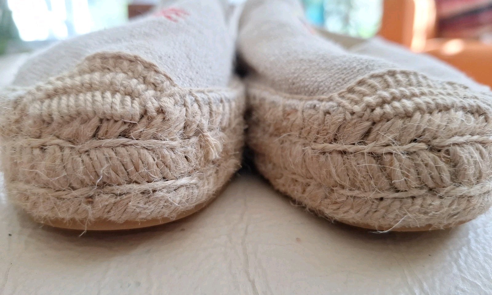 Mary Matson Soludos Sz 7.5 EU 38 UK 5.5 Lobster Crab Beige Canvas Espadrille