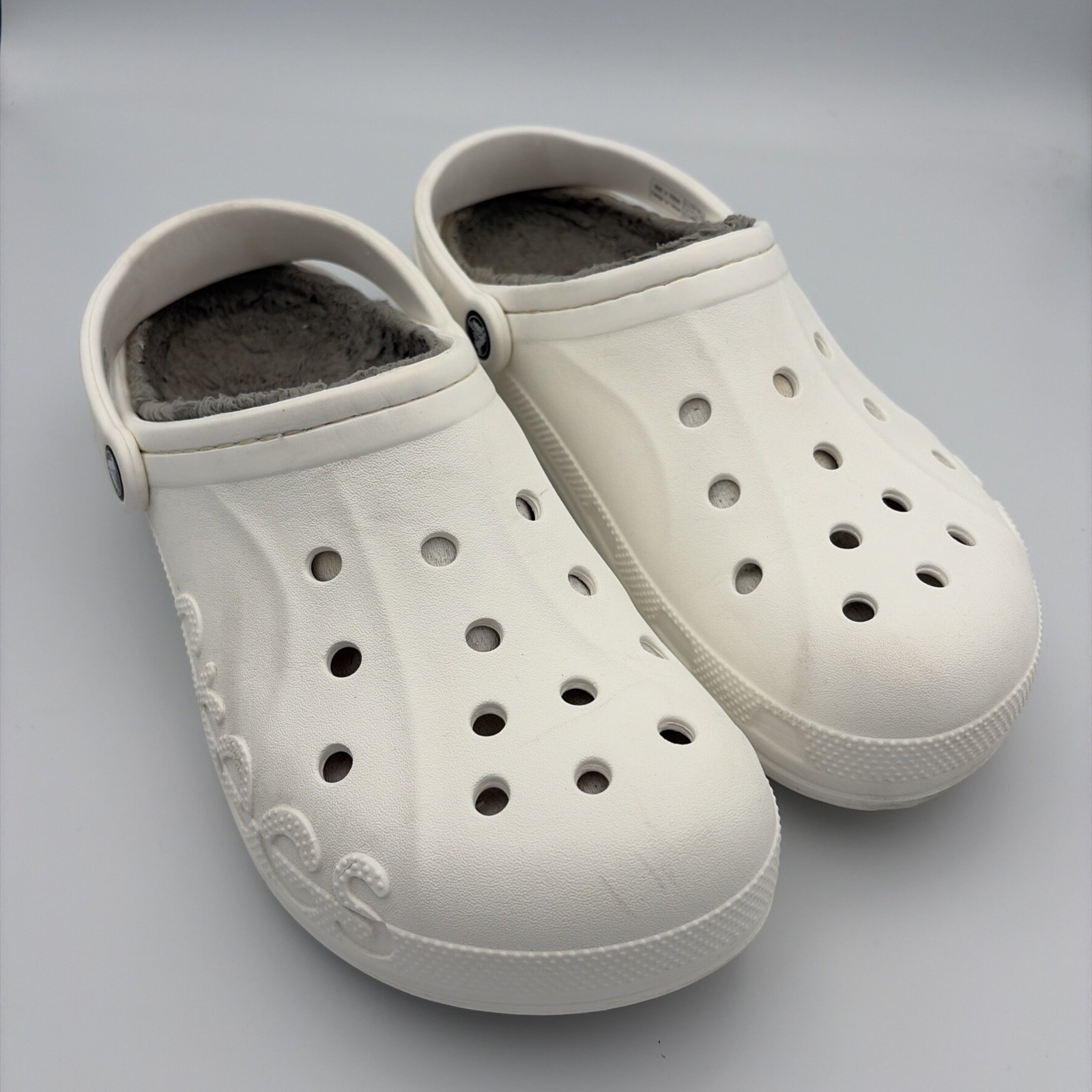 Crocs Baya Clog Sandals Womens 12 Mens 10 White Lined Slip On Comfort Shoes