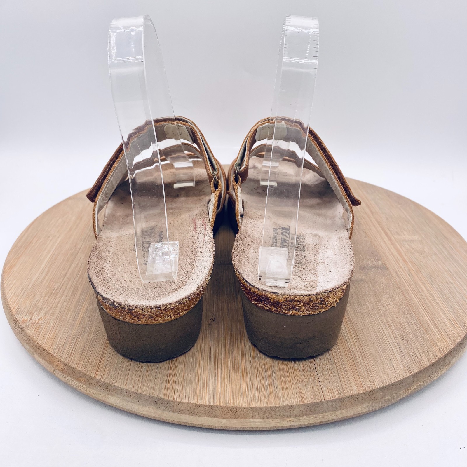 Naot Sandals Womens 8 39 Beige Leather Strappy Gabriela Slides Cork Peep