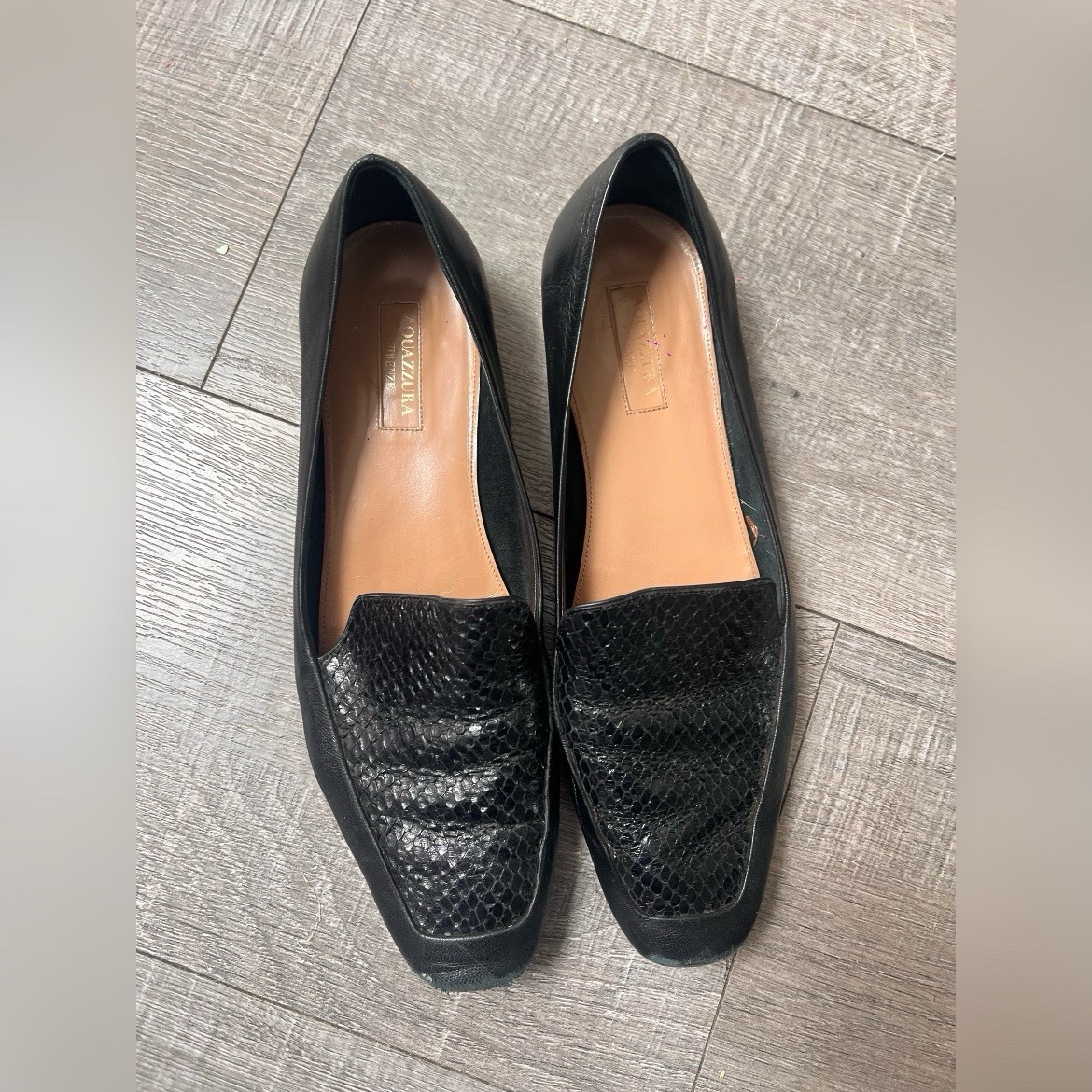 AQUAZZURA Greenwich Black Leather Loafers $545 Size 8