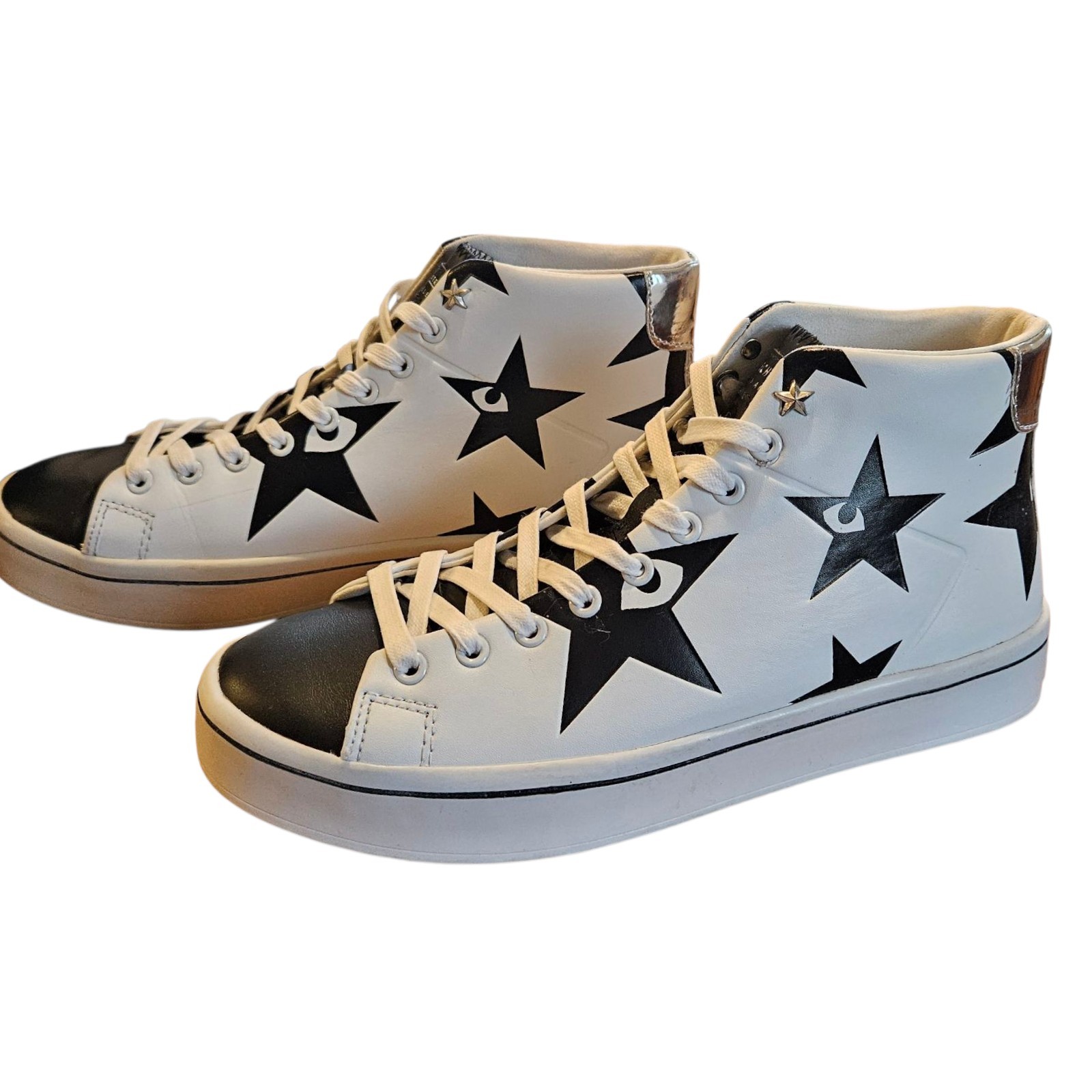 SKECHERS STREET Los Angeles AIR COOLED Sneakers Leather High Top Stars Size 8