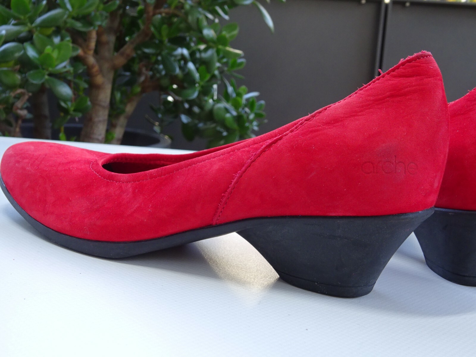 Ark women’s rubber edge shoes pumps leather nubuck latex red France size 36.5 new