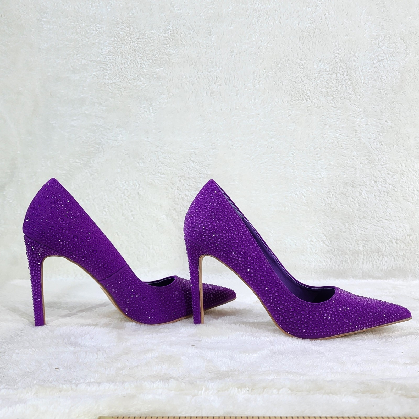 Shock Purple High Heel Stiletto Pumps Rhinestone Evening Party Shoes
