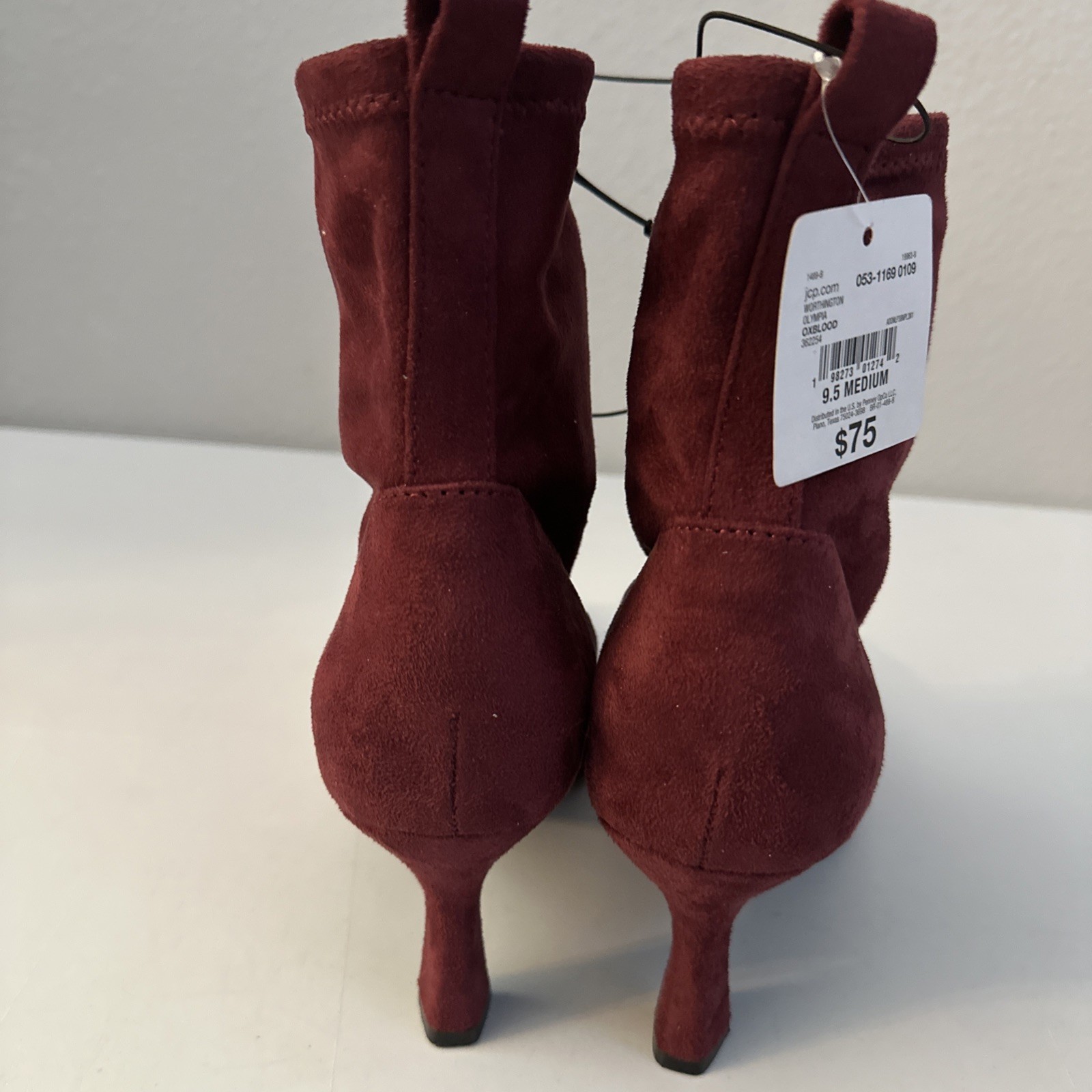 JCP Worthington Olympia Ankle Boots Women’s Size 9.5 Ox Blood Slip-on 3.25″ Heel