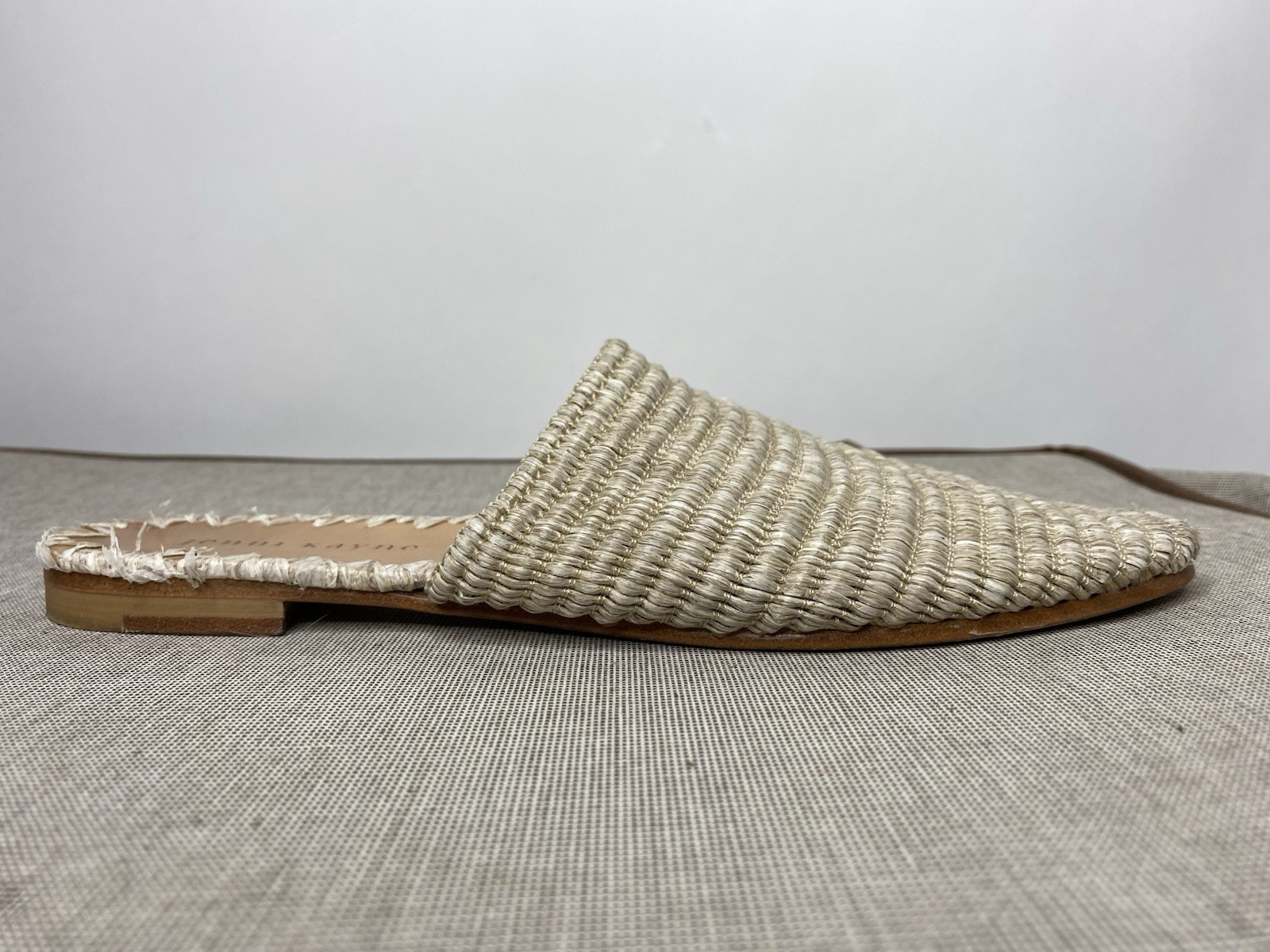 Jenni Kayne Raffia Mules Flats Straw Beige Women’s 38 US 8 Slides Boho Woven