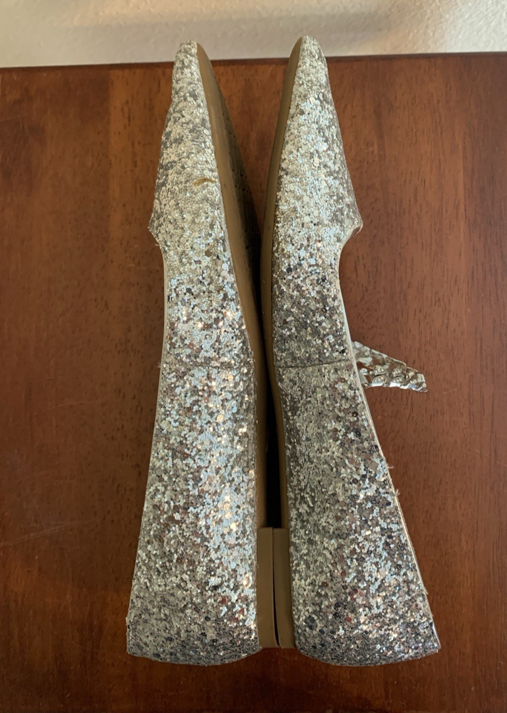 Jewel Badgley Michka Shoes Womens 8.5 Silver Glitter Jaclyn Pointed Toe Wedding