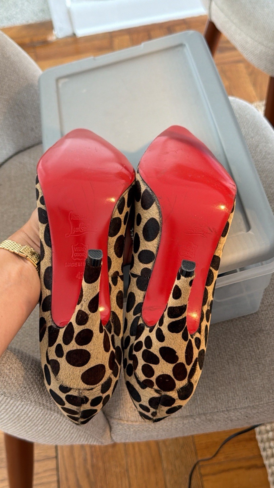 Christian Louboutin Kate Leopard Pony Hair Heels 42 Pumps Red Sole Made In Italy