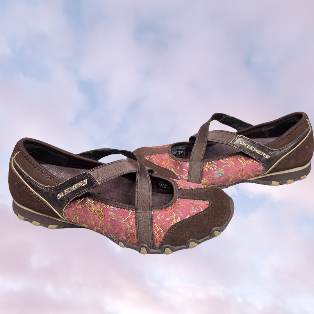 Vtg Y2k 2000s Skechers Koi Fish Criss Cross Strap Coquette Ballet Flats Sz 9