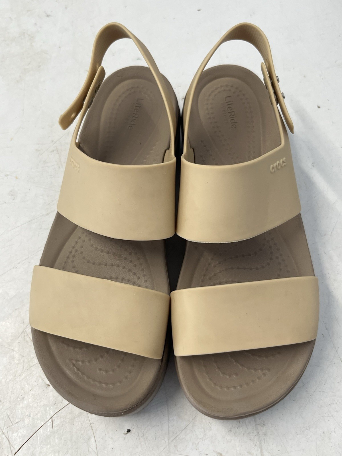Women’s Crocs LiteRide Brooklyn Latte beige platform low wedge sandals size 7 M