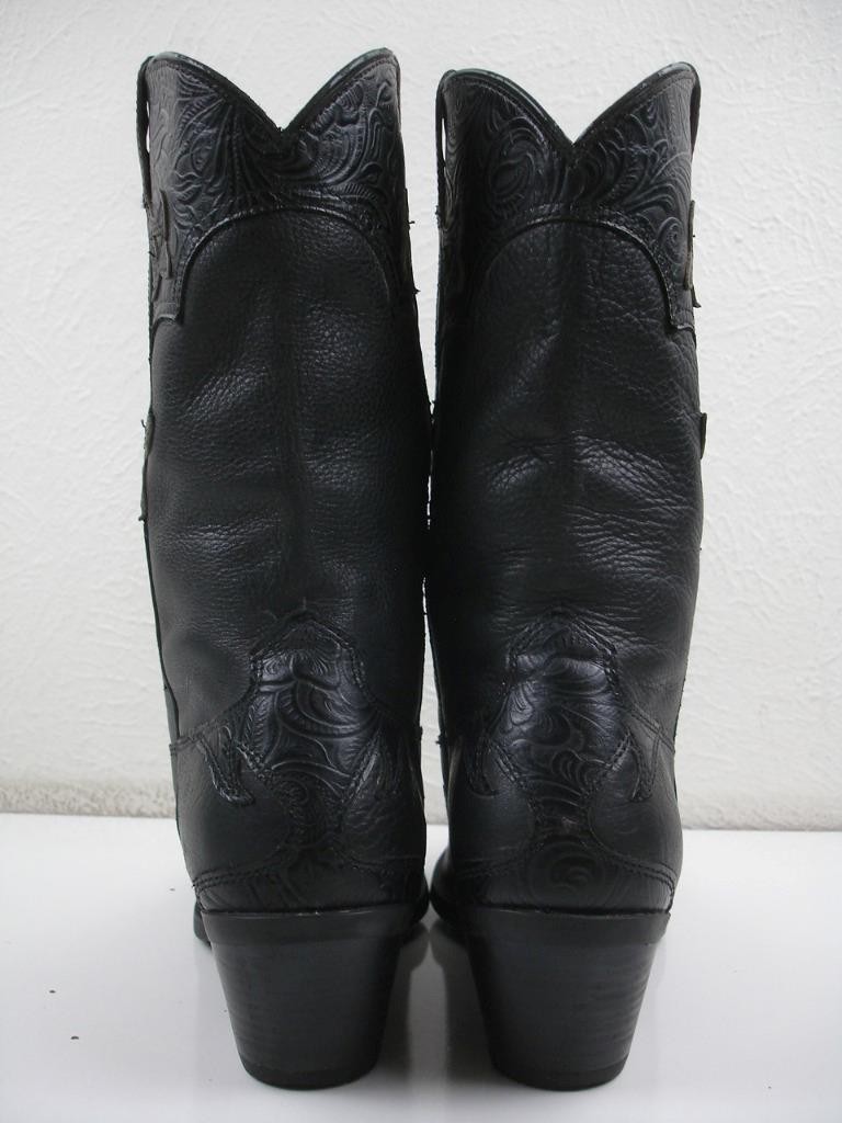 Women’s 9 B M Ariat Rowdy Heritage Black Tooled Leather Square Toe Western Boots