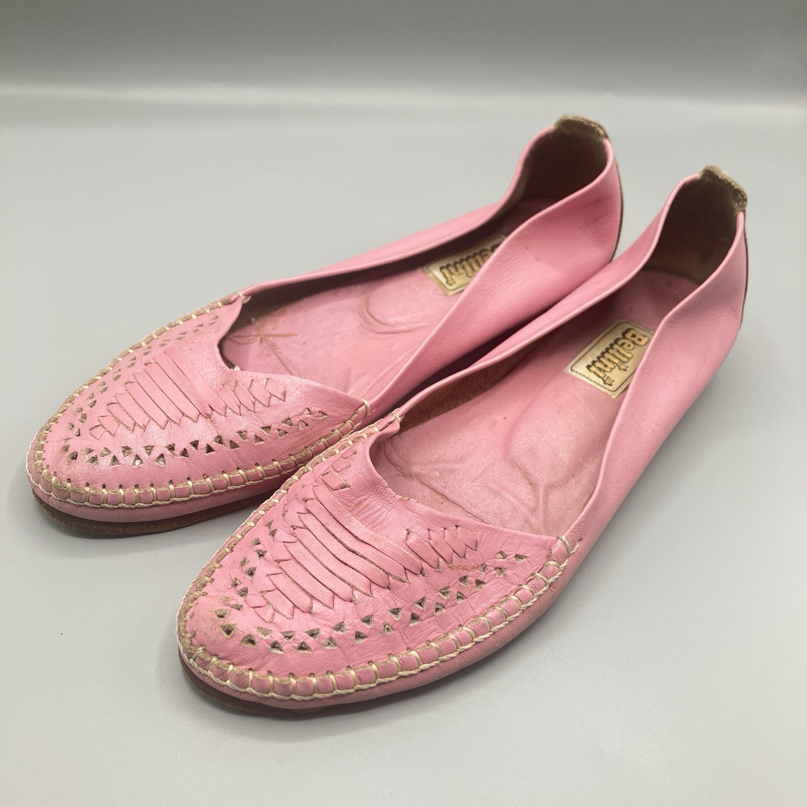 Vintage Pink Leather Huarache Moccasin Loafers