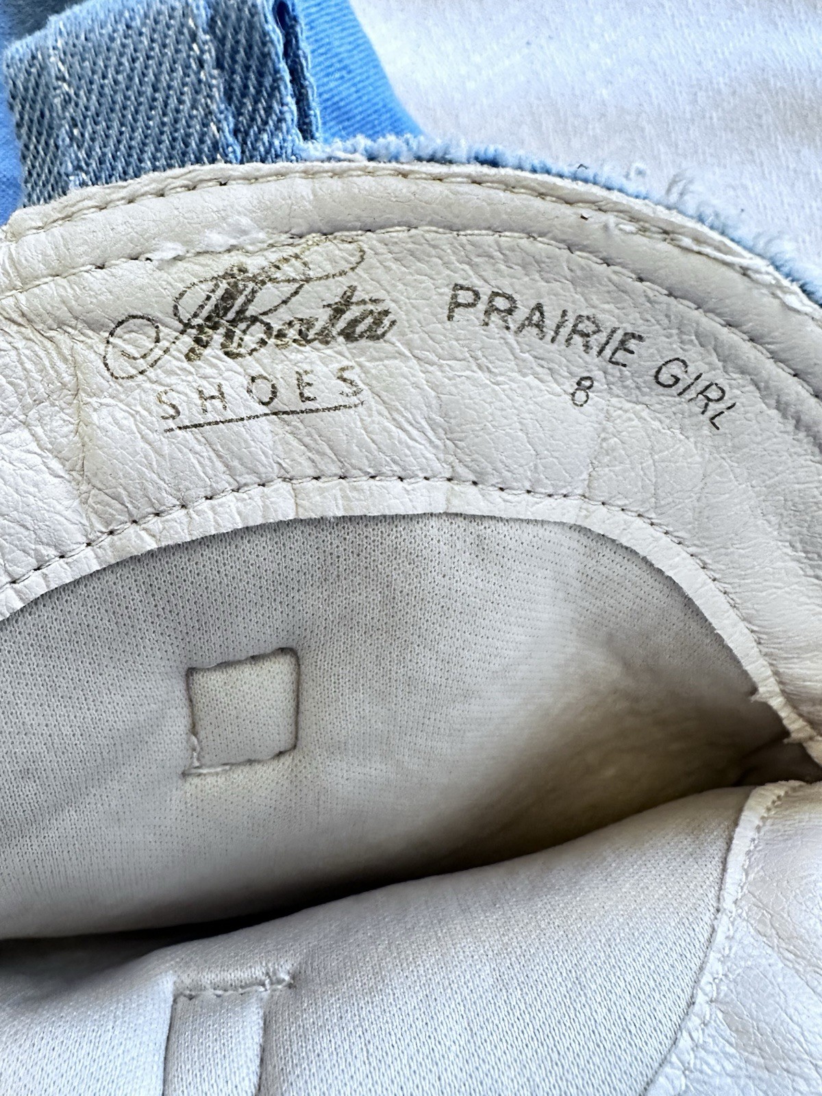Abata Shoes Prairie Girl Womens Cream Trendy Denim Covered Cowgirl Boots Size 8