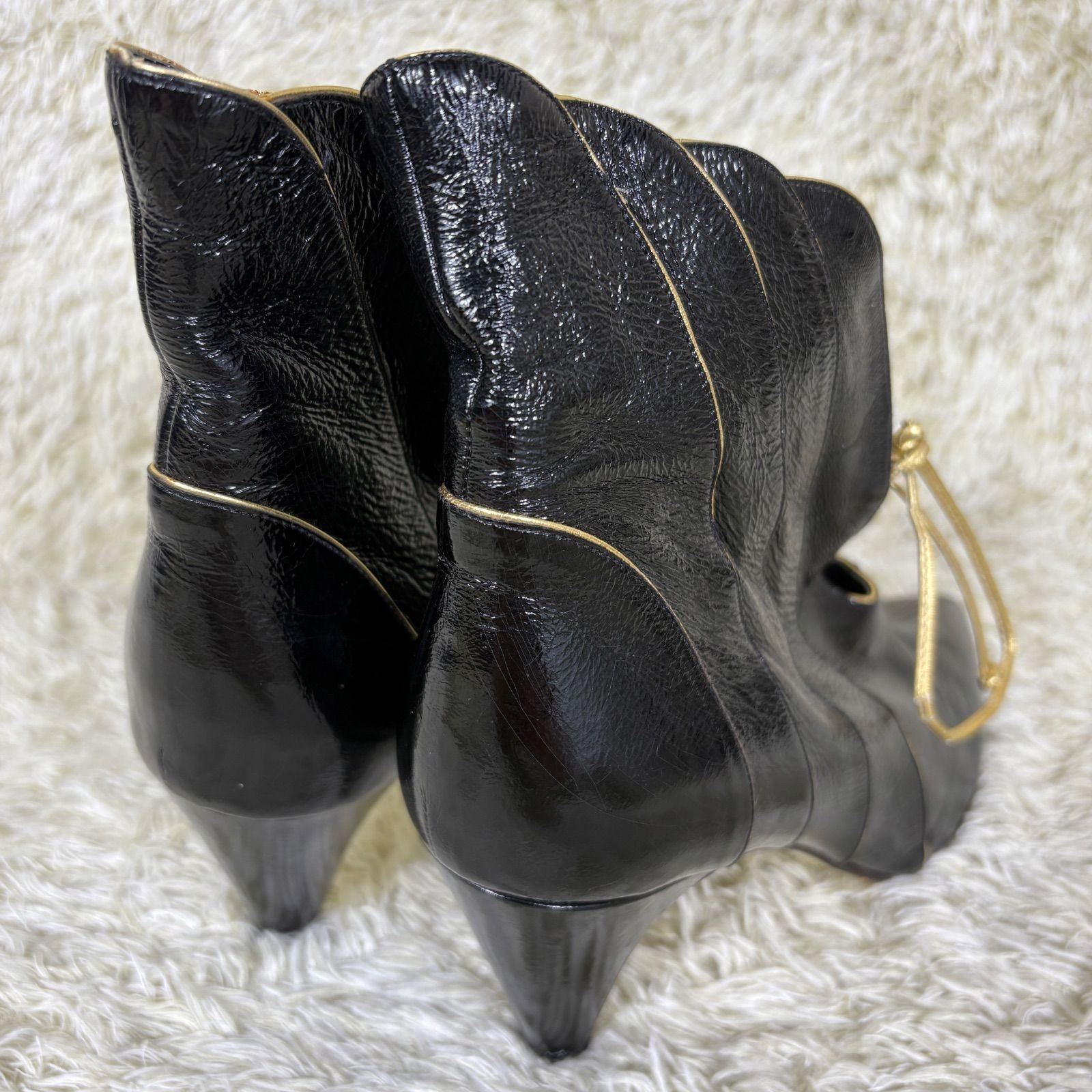 Emilio Pucci Booties Patent Leather Black Bow Pointed Toe EU36.5