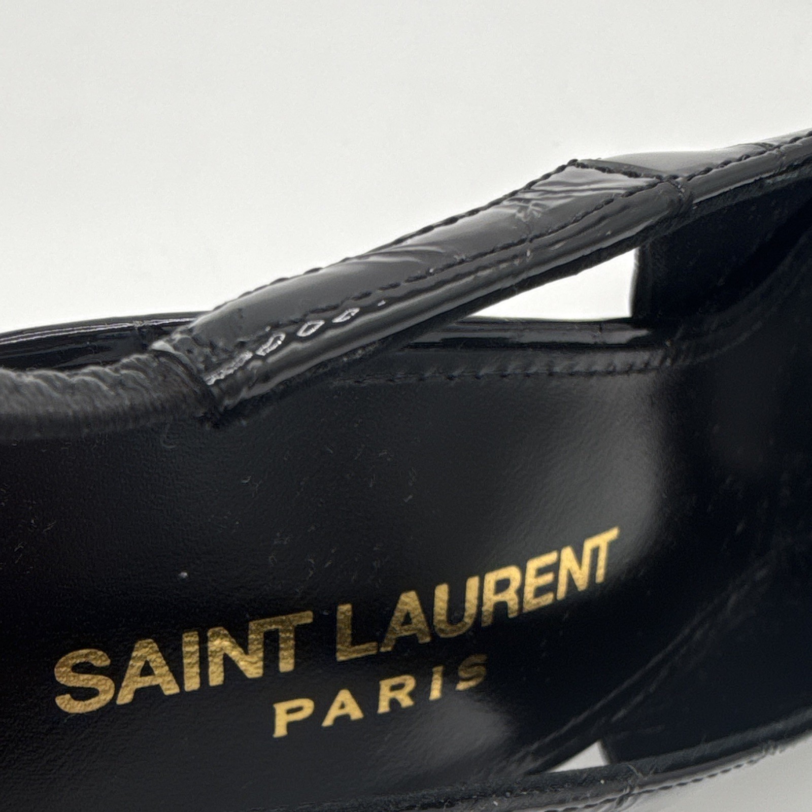Saint Laurent Black Croc Embossed Leather Slingback Pointed Toe Heels – EU 39.5