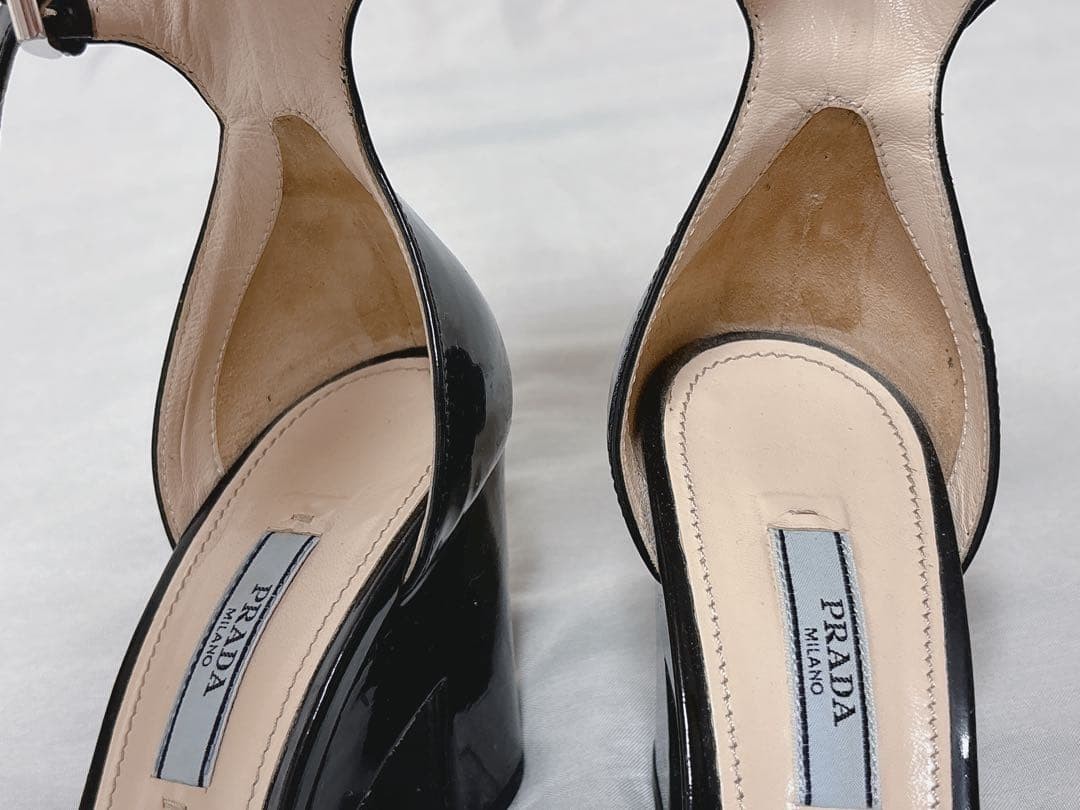 PRADA Heeled Sandals 37 8.5cm Width Patent Leather Black