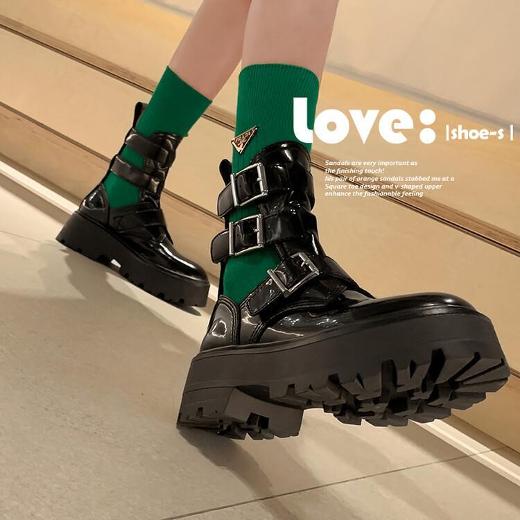 Women Summer Fashion Comfort Breathable Thick Sole Sold Color Leather Ankle Boot