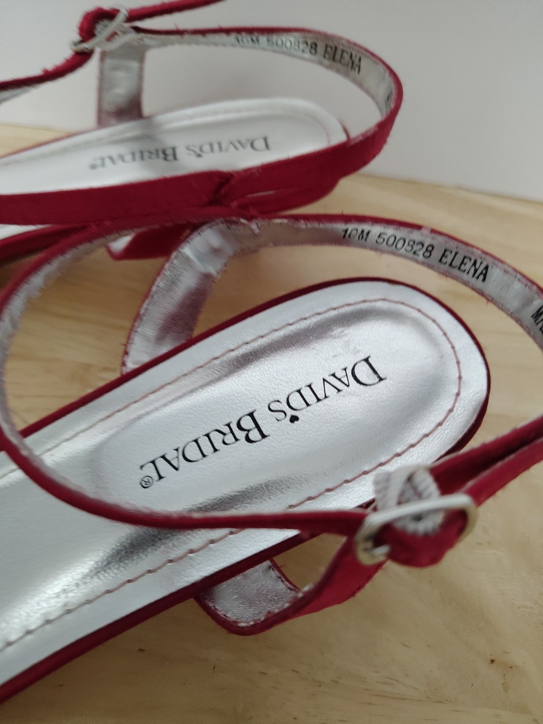 Davids Bridal Elena Wedding Low Heels Red Jeweled Ankle Strap SIZE 10 New No Box