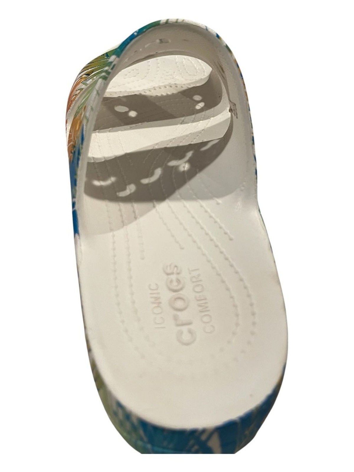 Crocs Baya Platform Slide Sandals Tropical Palm Print White Pink Green Size 10