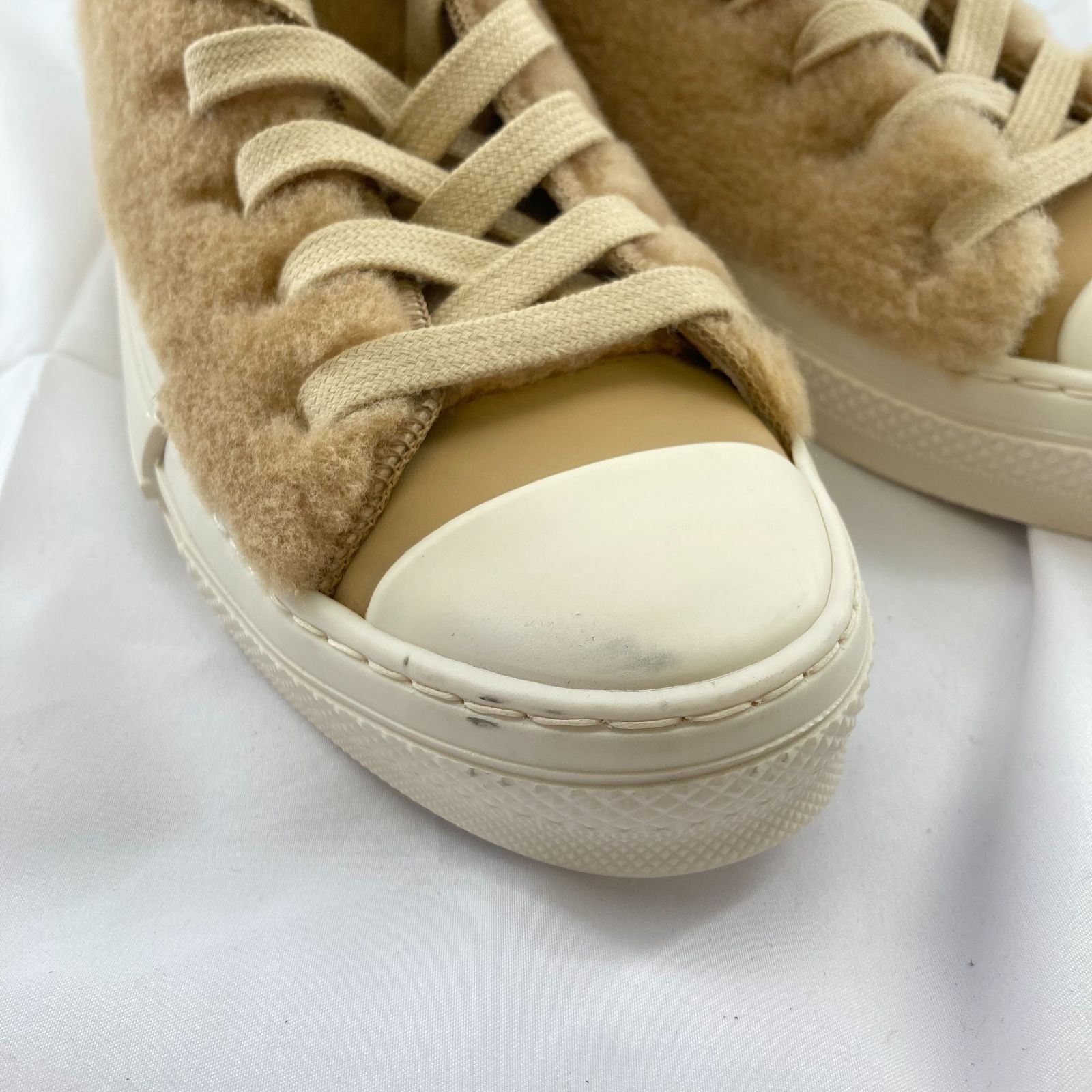 Christian Dior DIORxERL B23 Boa Rabbit High-Top Sneakers #38 Beige