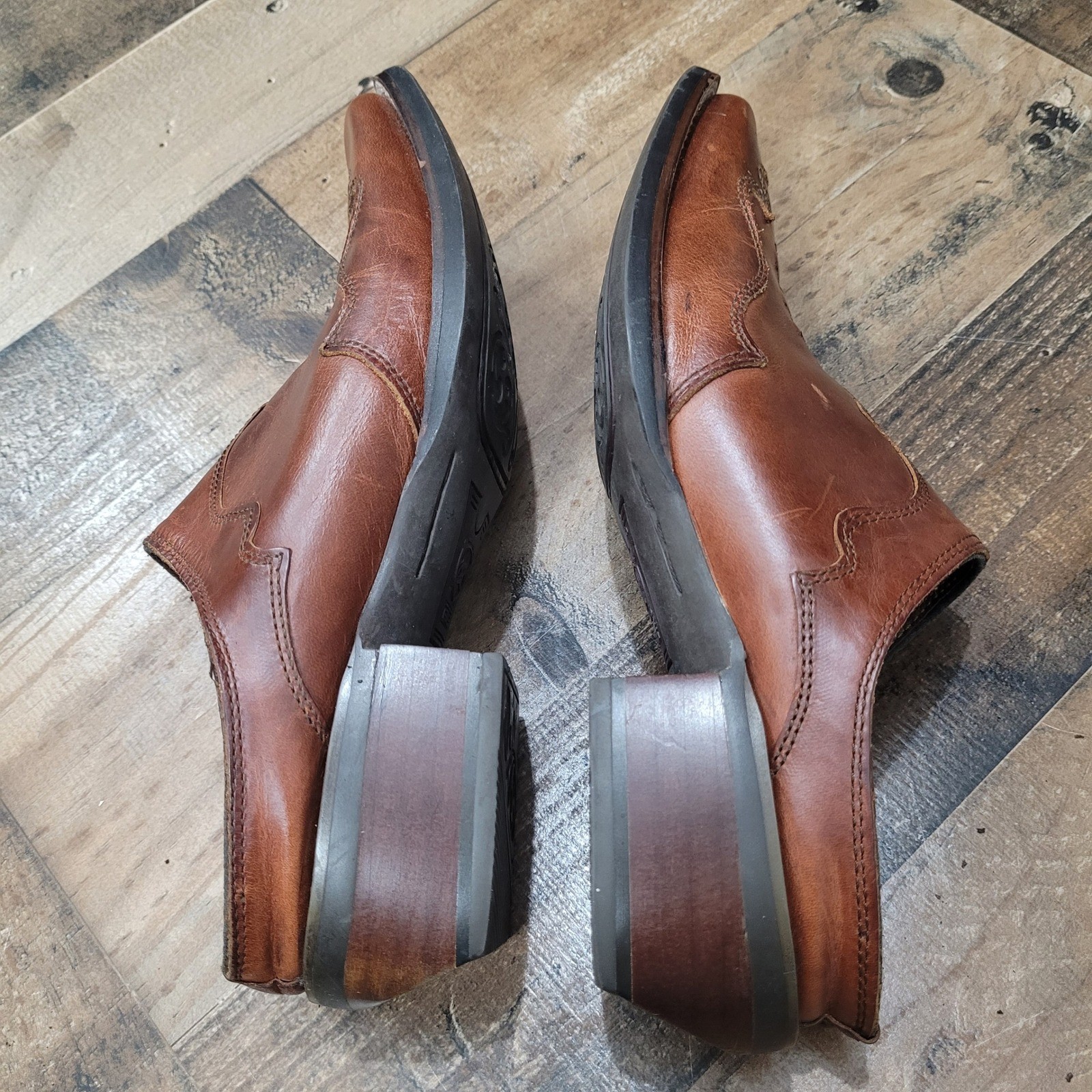 Ariat ATS Womens 6.5B Brown Leather Western Mule Slip On Clog Shoes