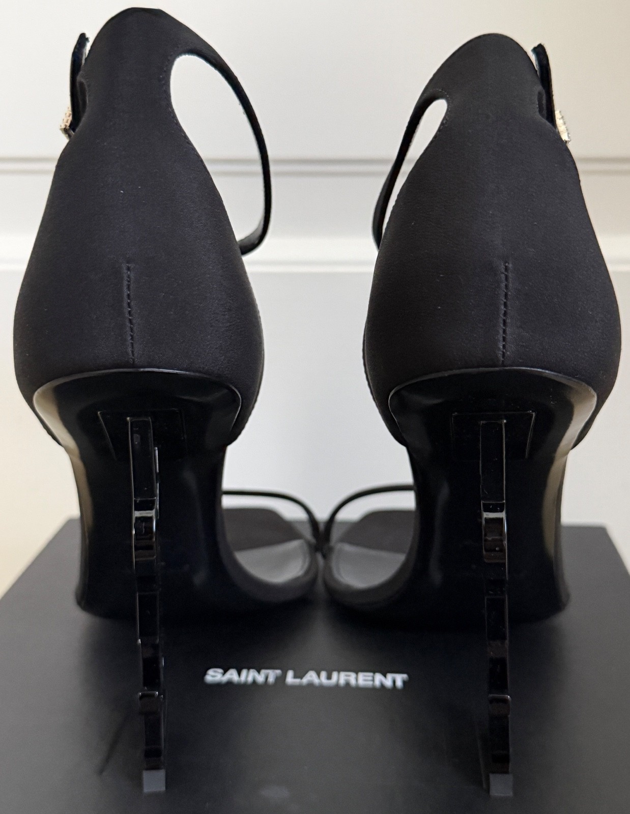 NIB Saint Laurent Opyum YSL Logo Crystal Silk Strappy Sandals Pumps 42 12 $2450
