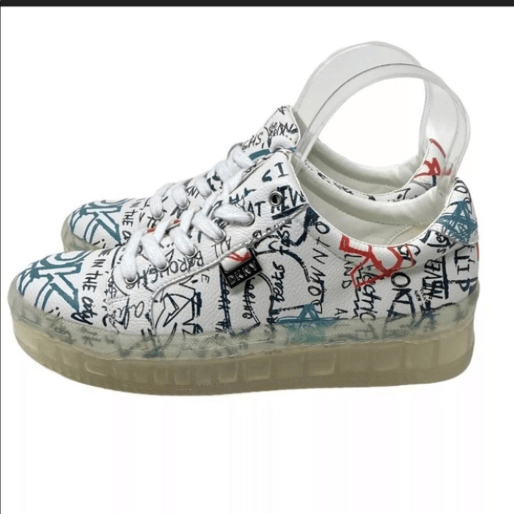 DKNY Womens 9.5 Graffiti Platform Sneakers Colorful Streetwear Lace Up Shoes