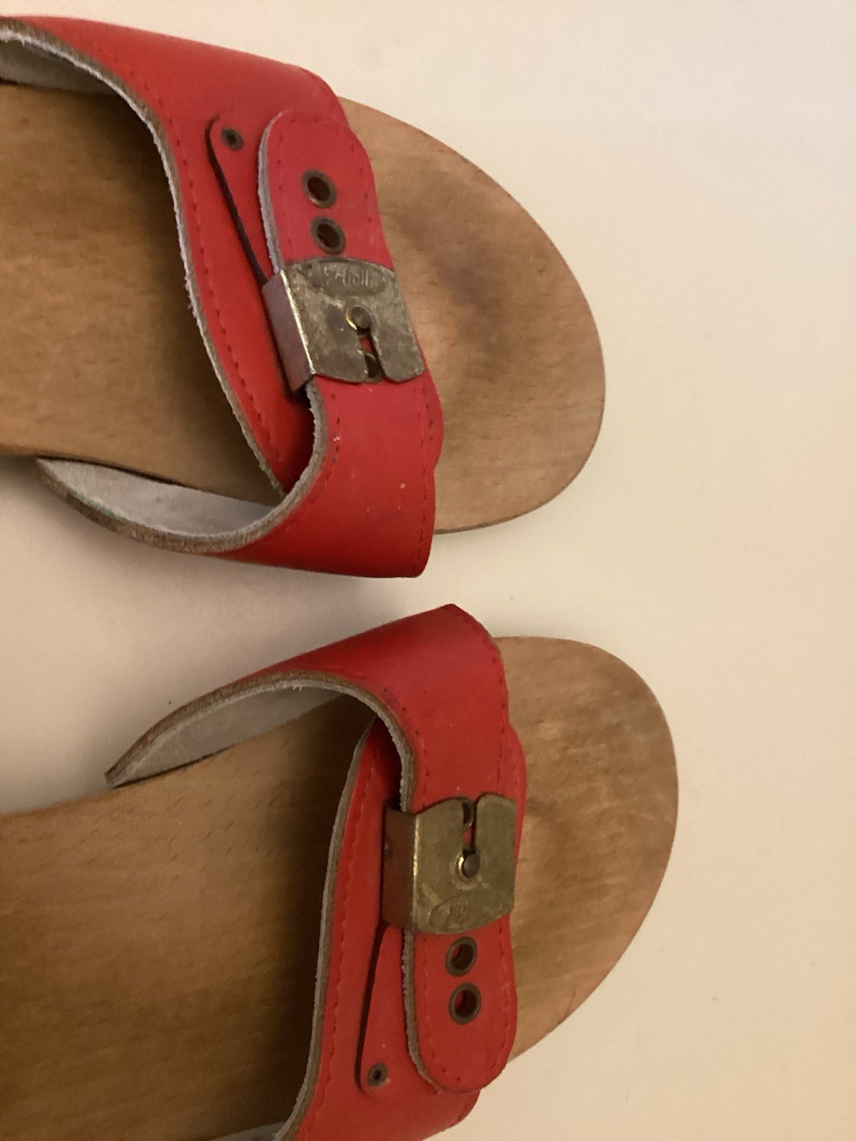 Dr Scholl’s Red & Wood Sandals Vintage 1970’s Size 5 Austria