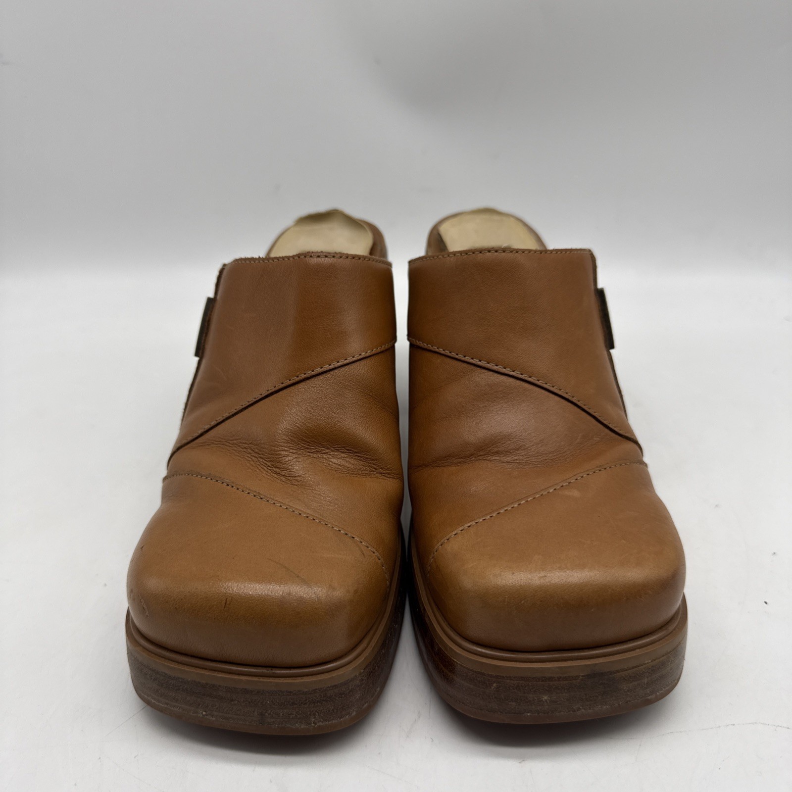 Mudd Mules 7M Brown Leather Square Toe Clogs Slide Chunky Platform Heels 90s Y2K