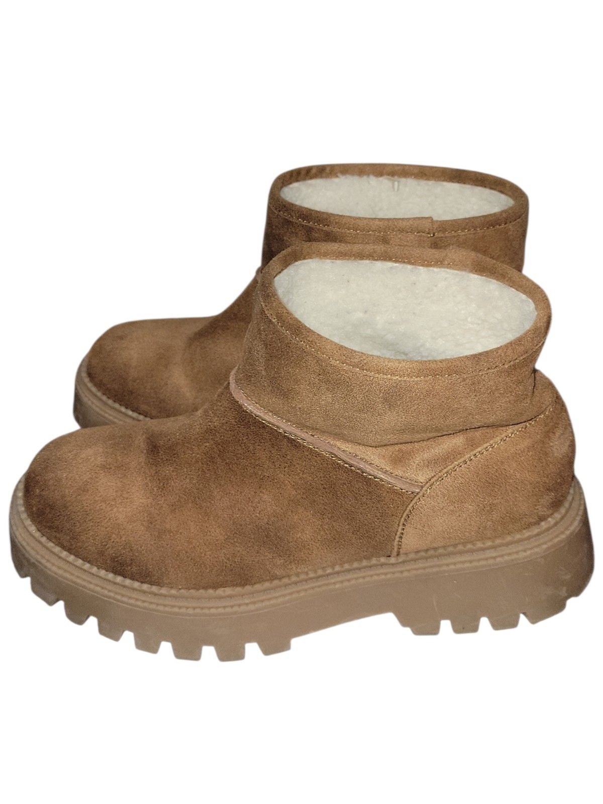 DV Dolce Vita Faux Suede Sherpa Lined Boots Tan Ankle Booties Cozy Winter Sz 9.5