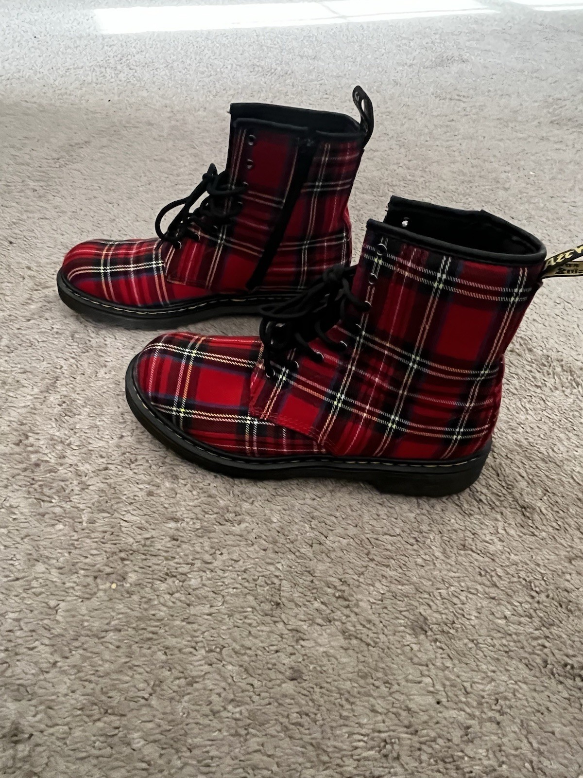 Dr. Martens Red 1460 Tartan Plaid Fabric Ankle Combat Boot Size 6 $50