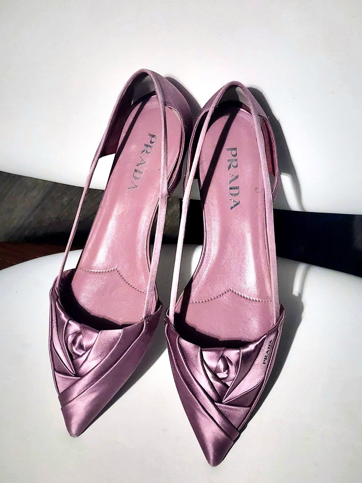 PRADA Satin Cut-Out Pointed Toe Ballerina Flats Rose Pink/ Women’s EU 40