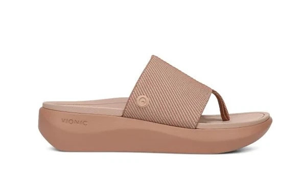 VIONIC Beach Aqua Platform Toe Post Sandal Mocha Mousse Color, New, All Size