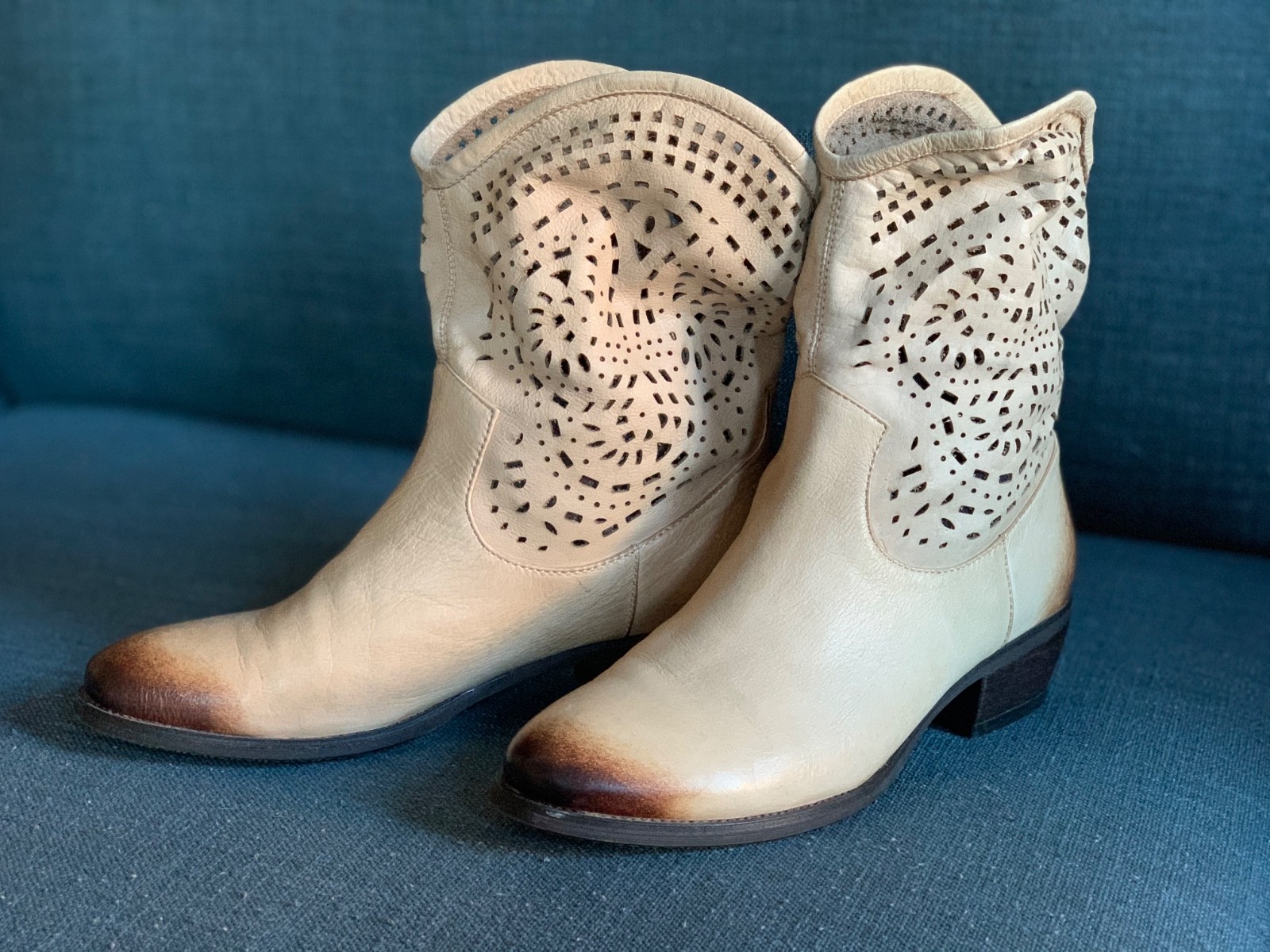 Women’s Genuine Leather Western Ankle Boots EU 37 US 6 6.5 Boho Festival