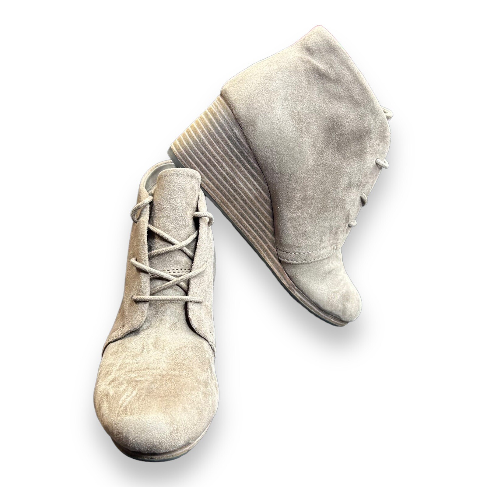 Dr Scholls Boots Womens 7 M Dakota Casual Lace Up Wedge Ankle Bootie Biege