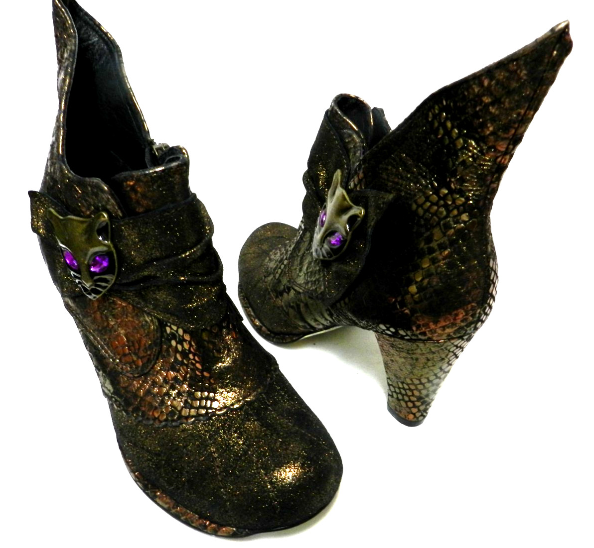 Irregular Choice Bootie Boots Size Sz 38 7 MIAOW Cat Brooch Ankle Zip heeled