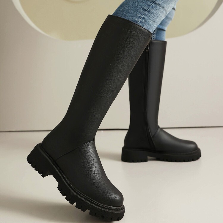 Women’s Faux Leather Mid Calf Knee High Boots Knight Riding Club Western Shoes