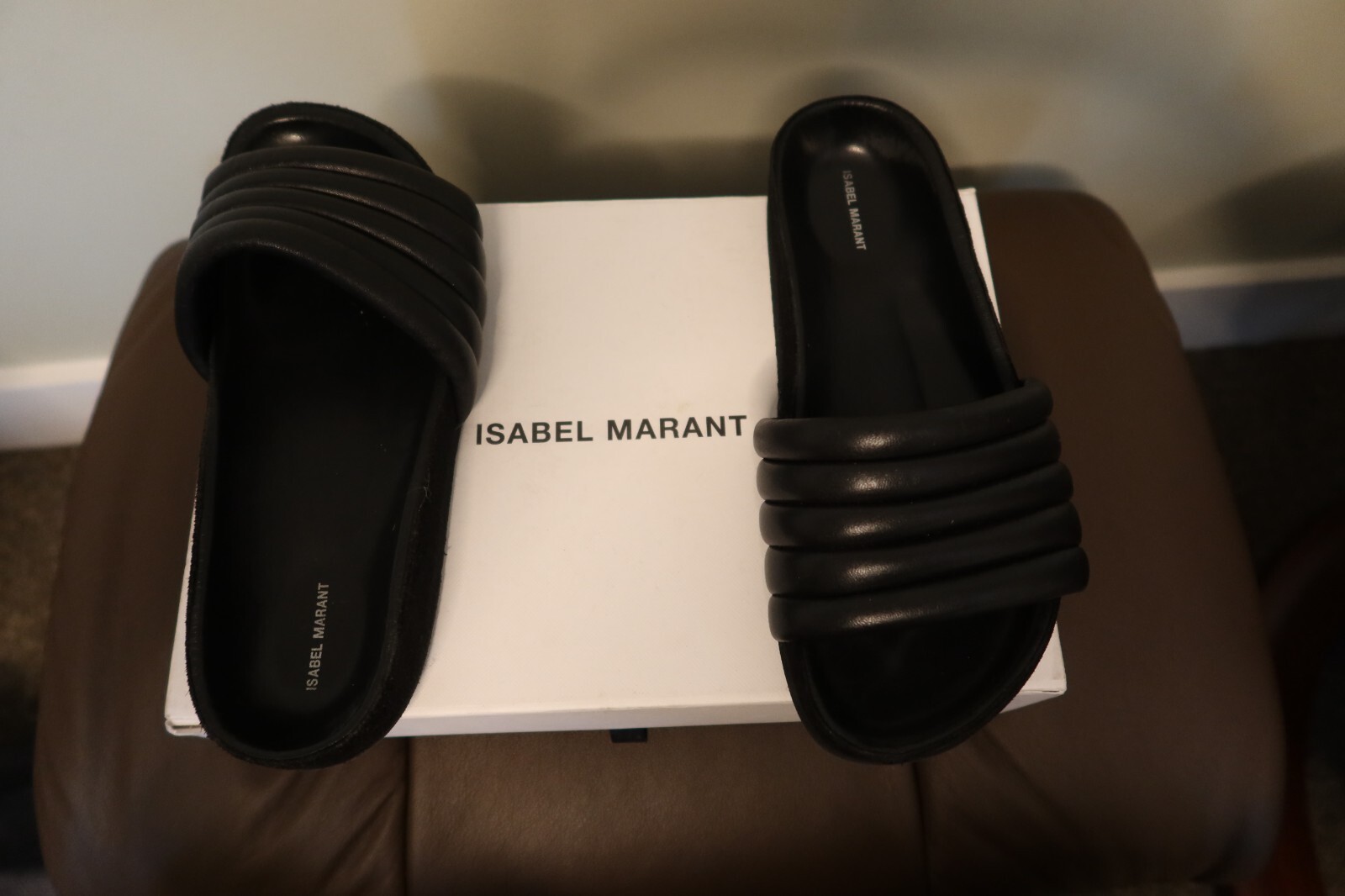 $430 Isabel Marant Hellea black lamb leather padded sandals size 36 with box
