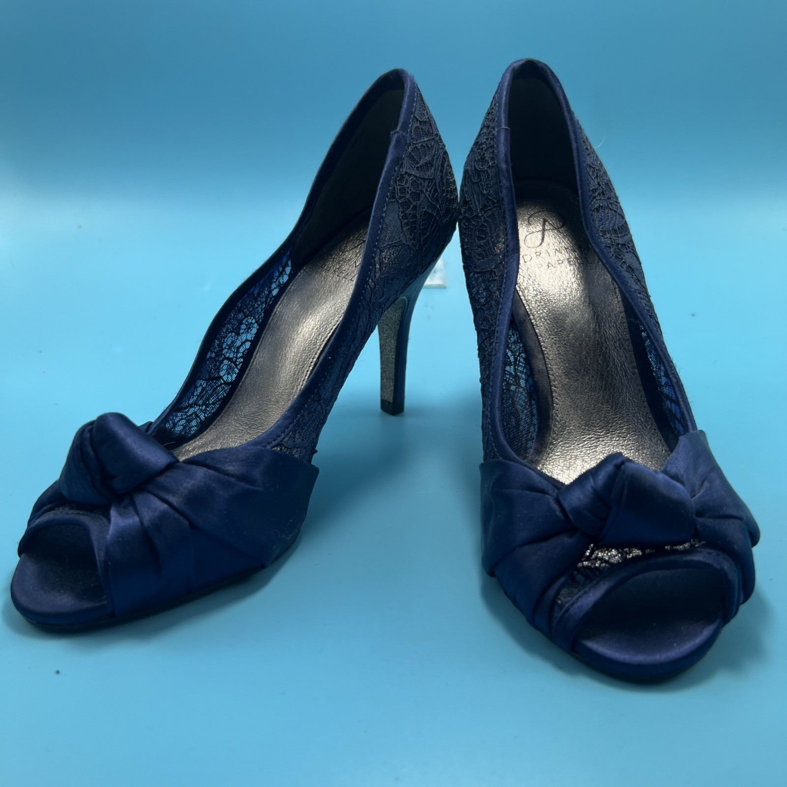 Adrianna Black Papell Francesca Evening Heels Size 10 Black Lace Detail Formal
