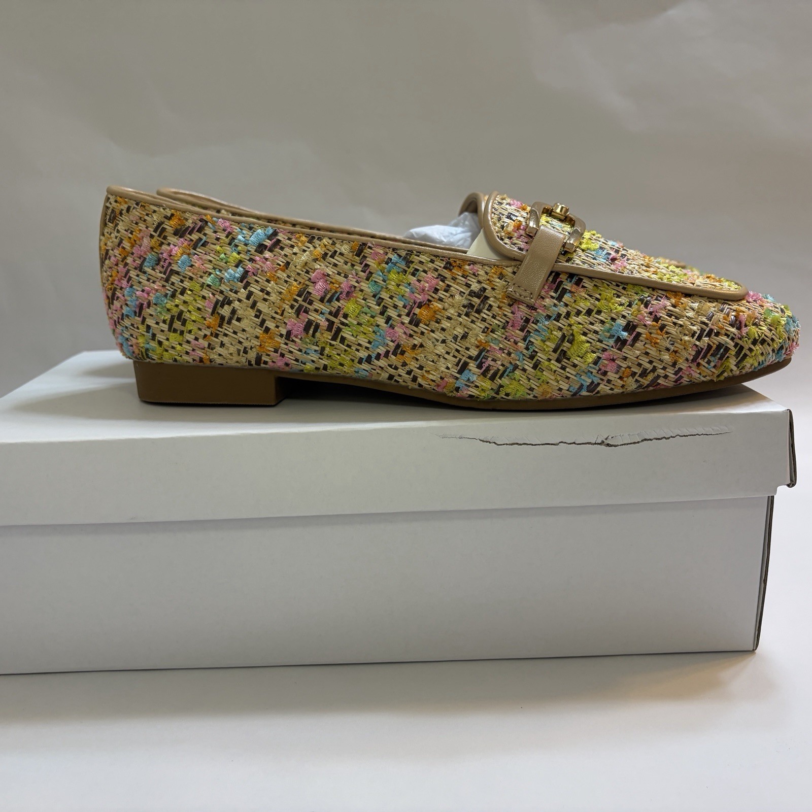 Tahari Tweed Multicolor rafia and loafers NEW in box